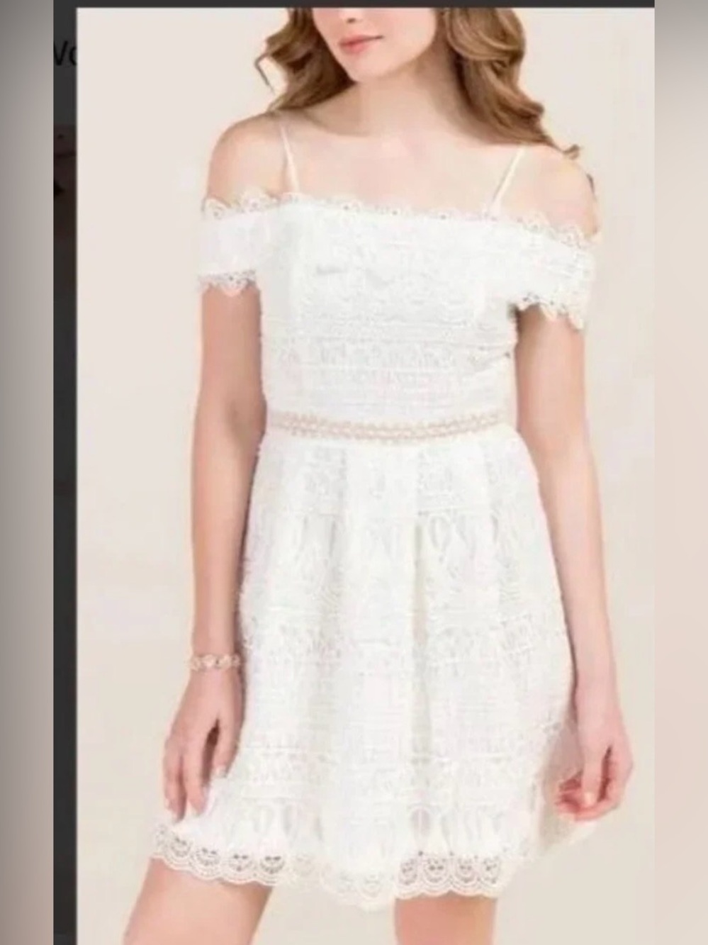 Francesca's Collections White Crochet Off-Shoulder Dress with Straps